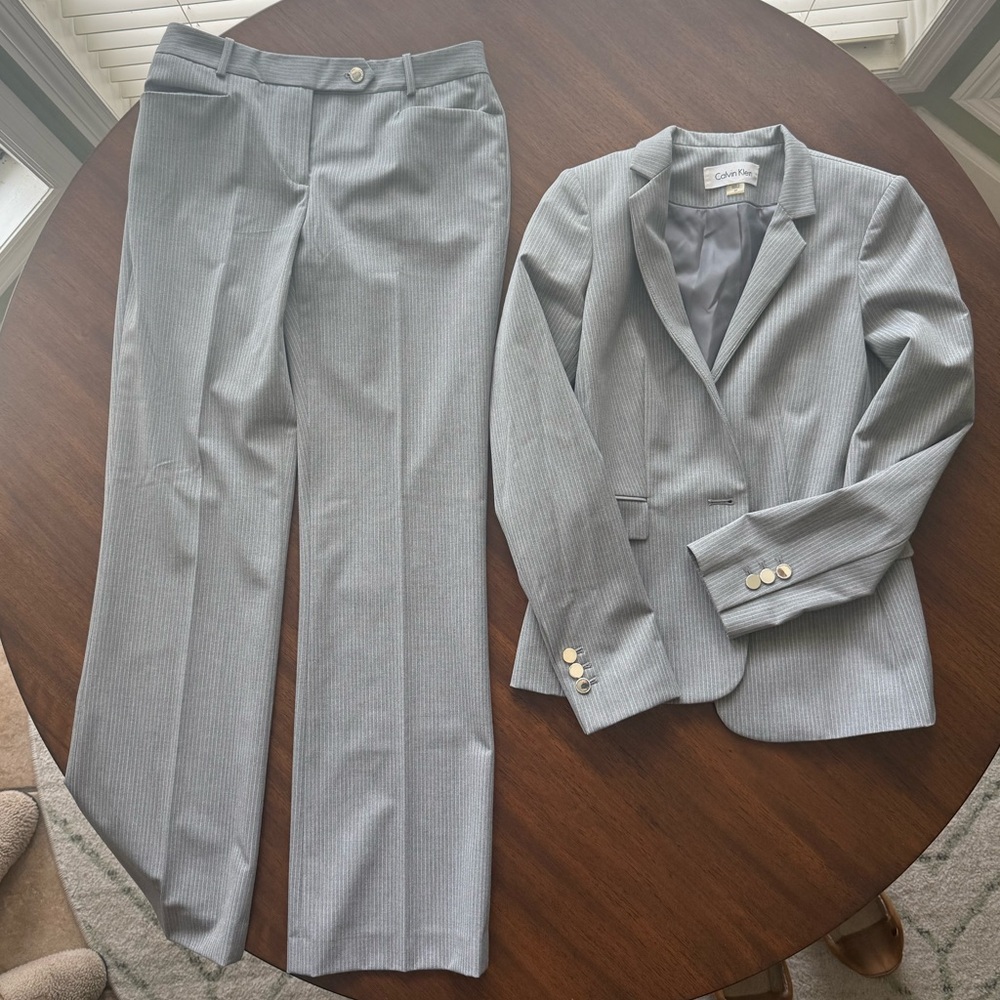 Calvin Klein Women’s Modern Fit Gray Pinstripe Suit